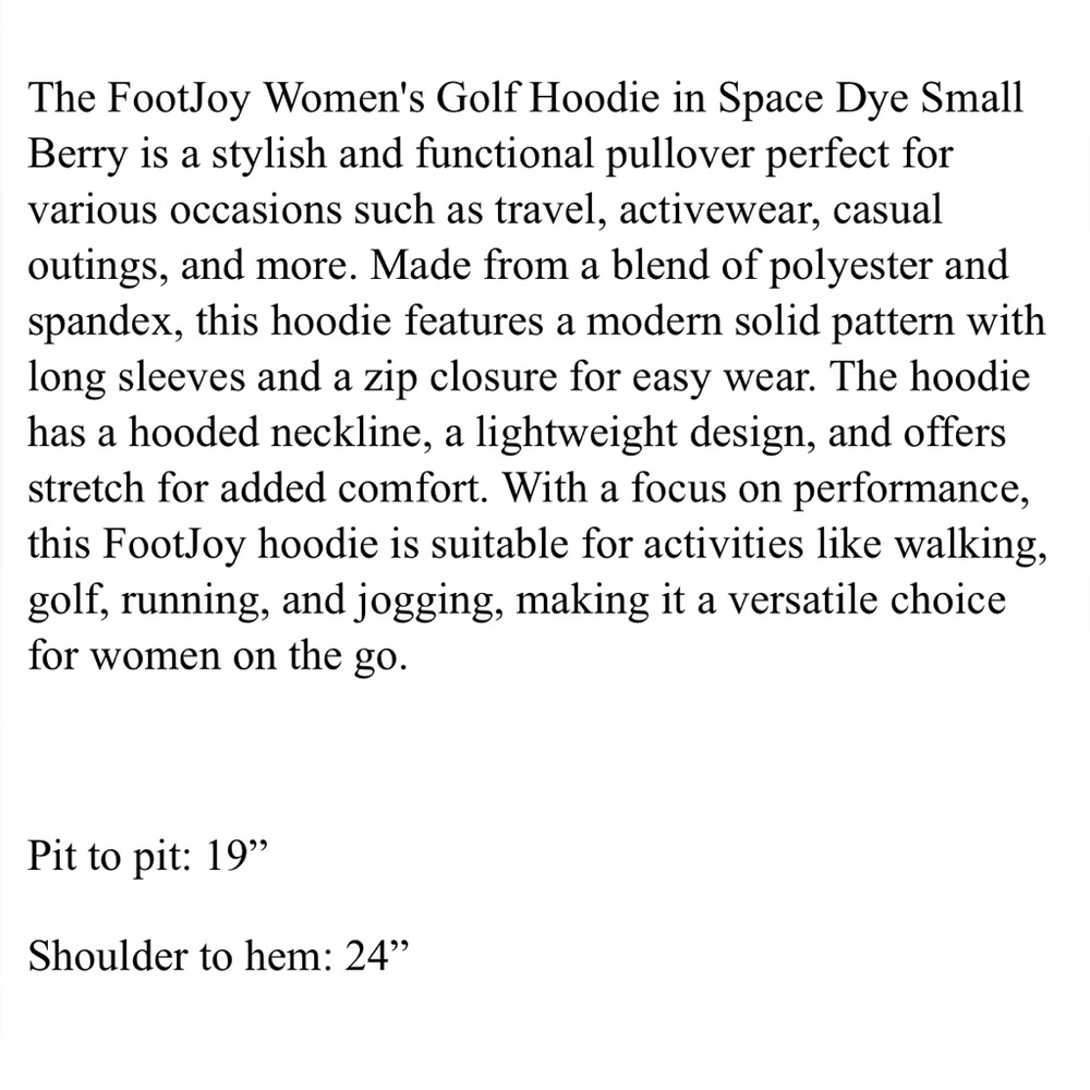 FootJoy Womens Golf Hoodie Space Dye Small Berry Polyester Spandex - Picture 7 of 7